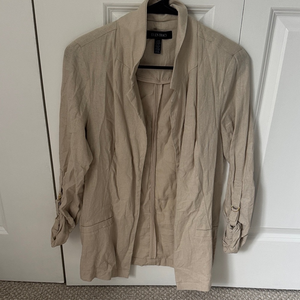 Ellen Tracy Light Tan Open Front Trench Jacket